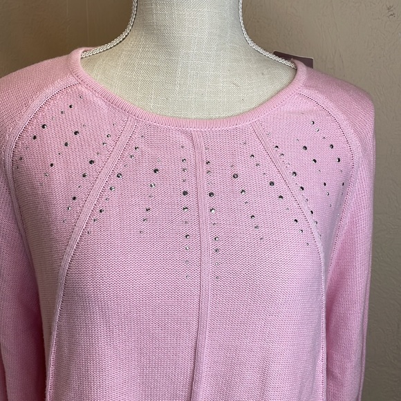 NWT Allison Daley Pink Sweater Embellished With Rhinestones and Studs - Picture 2 of 9